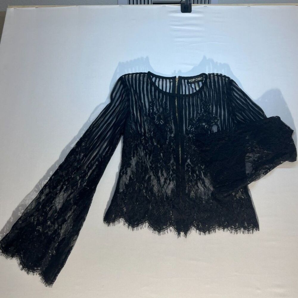 Top Chic Black Lace Long Sleeve Top Size Small